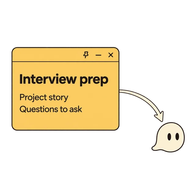 Illustration: Interview prep collapses into a small ghost bubble