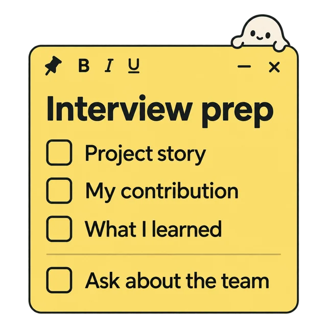 Illustration: Interview prep with project stories, contributions, lessons and questions to ask